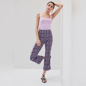 Maeve Anthropologie Pastel Plaid Crop Flare Pants Size S